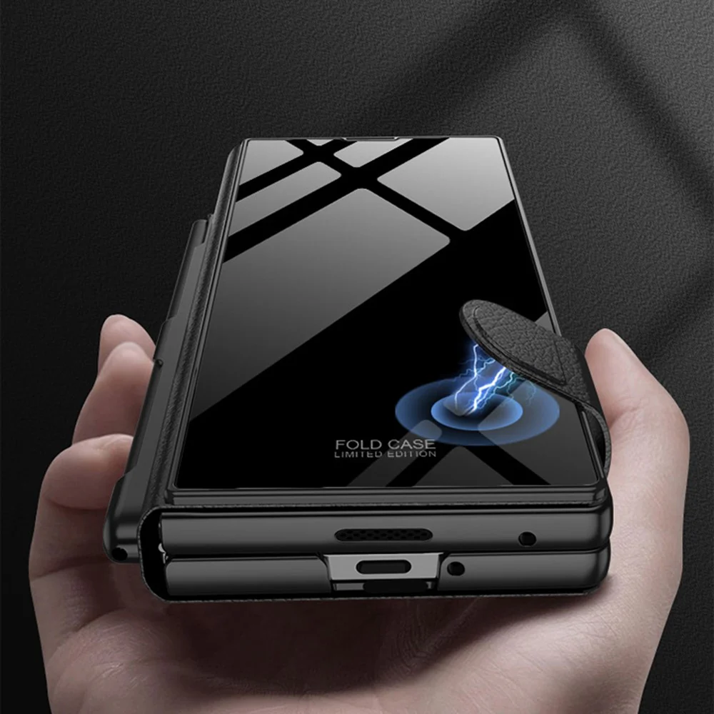 GKK For Samsung Galaxy Z Fold7 5G Case with Pencil Slot Hard PC + PU + Tempered Glass Phone Cover - Grey - Image 2
