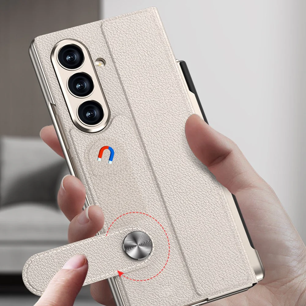 GKK For Samsung Galaxy Z Fold7 5G Case with Pencil Slot Hard PC + PU + Tempered Glass Phone Cover - White+Stripes - Image 5