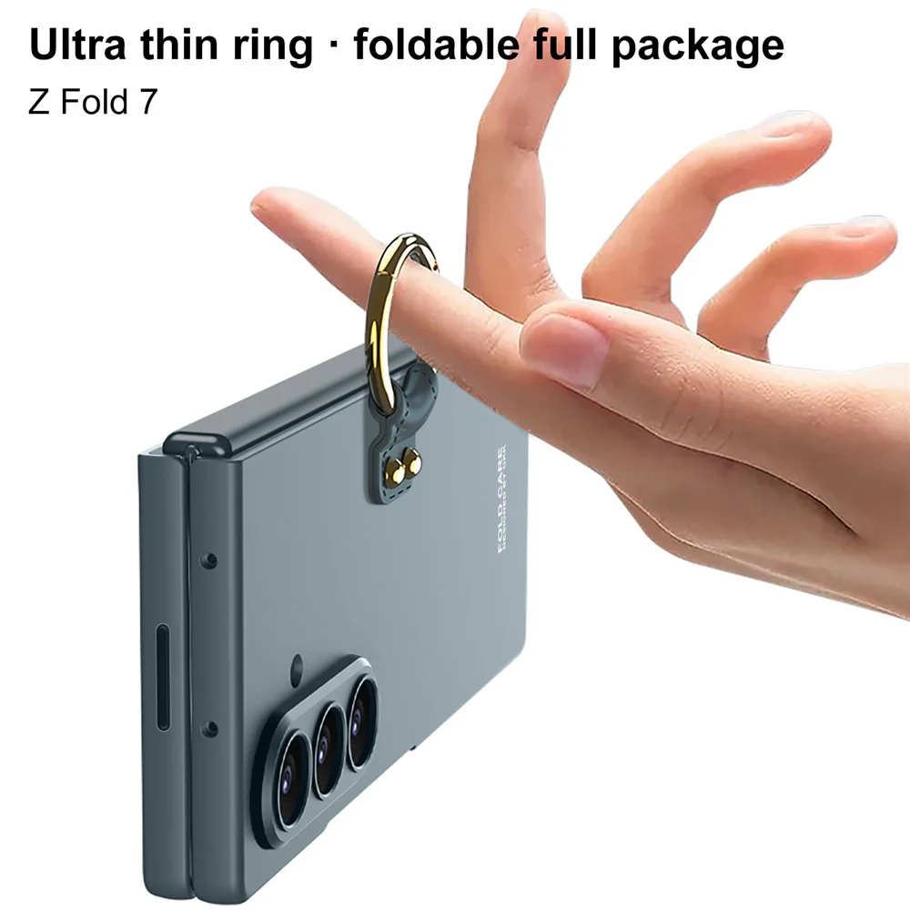 GKK For Samsung Galaxy Z Fold7 5G Case with Ring Holder Slim Hard PC + Tempered Glass Phone Cover - Black - Image 3