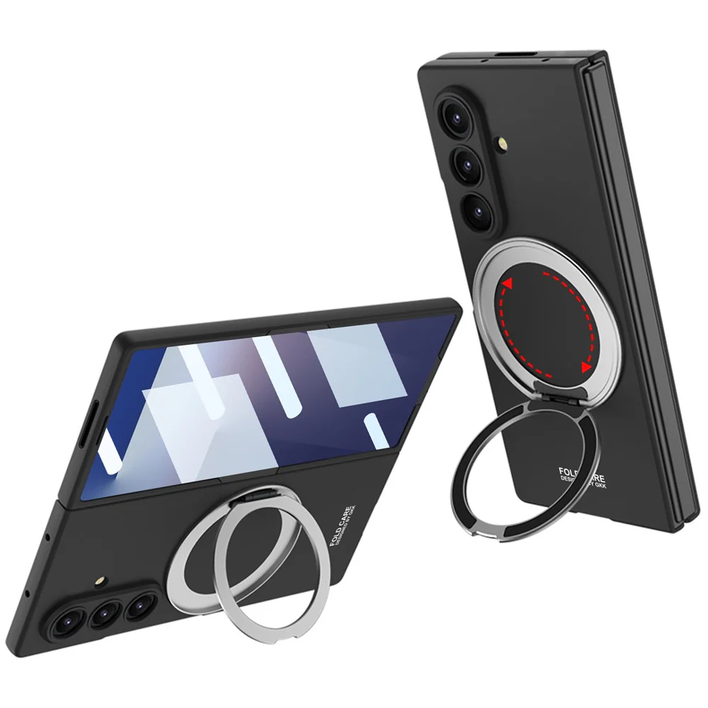 GKK For Samsung Galaxy Z Fold7 5G Case with Screen Film Kickstand Hard PC Phone Back Cover - Black