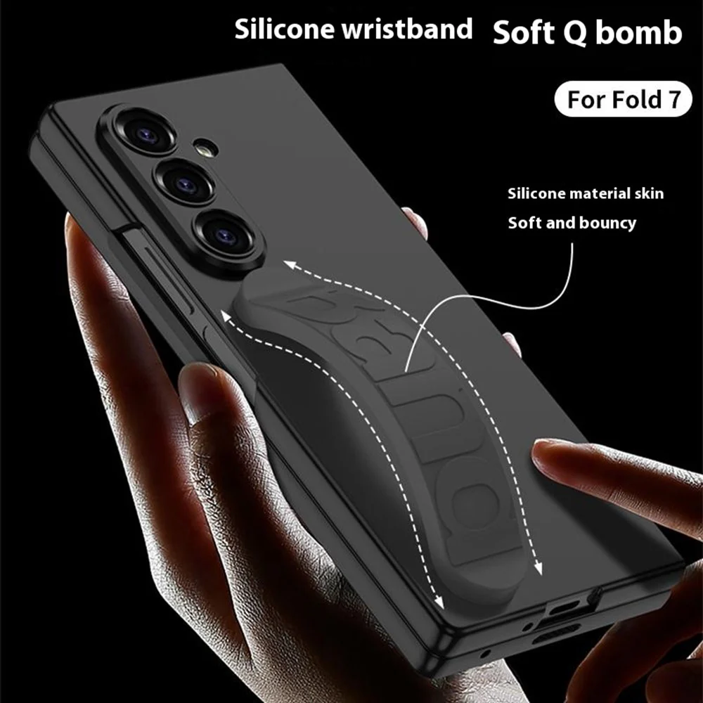 GKK For Samsung Galaxy Z Fold7 5G Case with Silicone Wristband PC + Tempered Glass Phone Back Cover - Black - Image 2