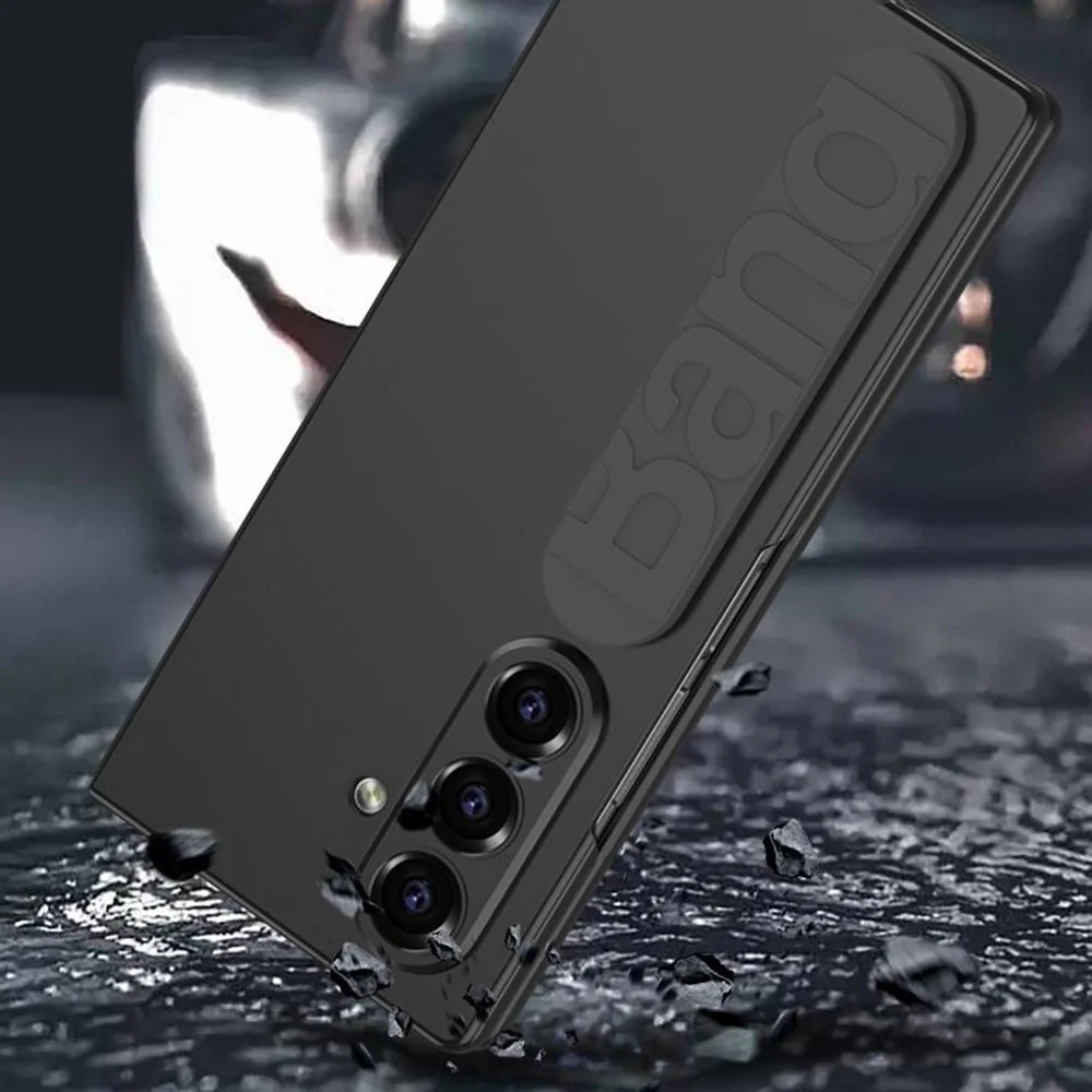 GKK For Samsung Galaxy Z Fold7 5G Case with Silicone Wristband PC + Tempered Glass Phone Back Cover - Black - Image 3