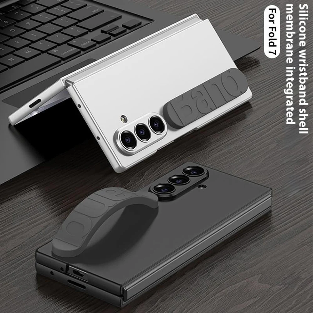 GKK For Samsung Galaxy Z Fold7 5G Case with Silicone Wristband PC + Tempered Glass Phone Back Cover - Black - Image 6