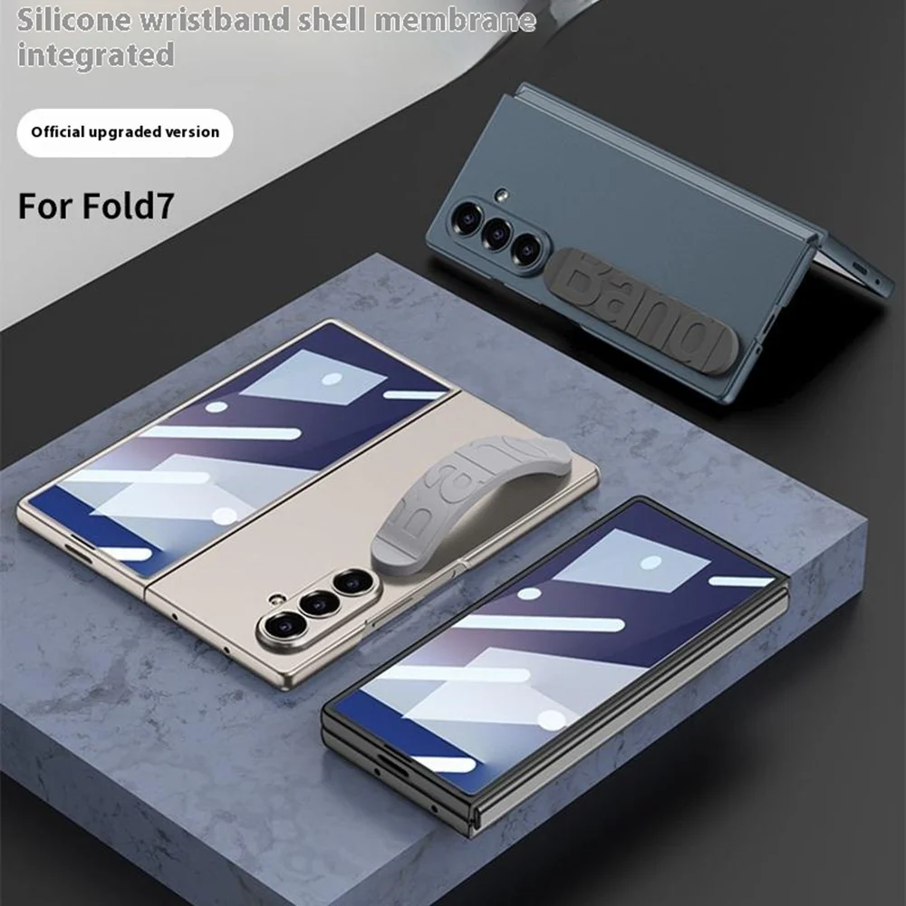 GKK For Samsung Galaxy Z Fold7 5G Case with Silicone Wristband PC + Tempered Glass Phone Back Cover - Black - Image 7