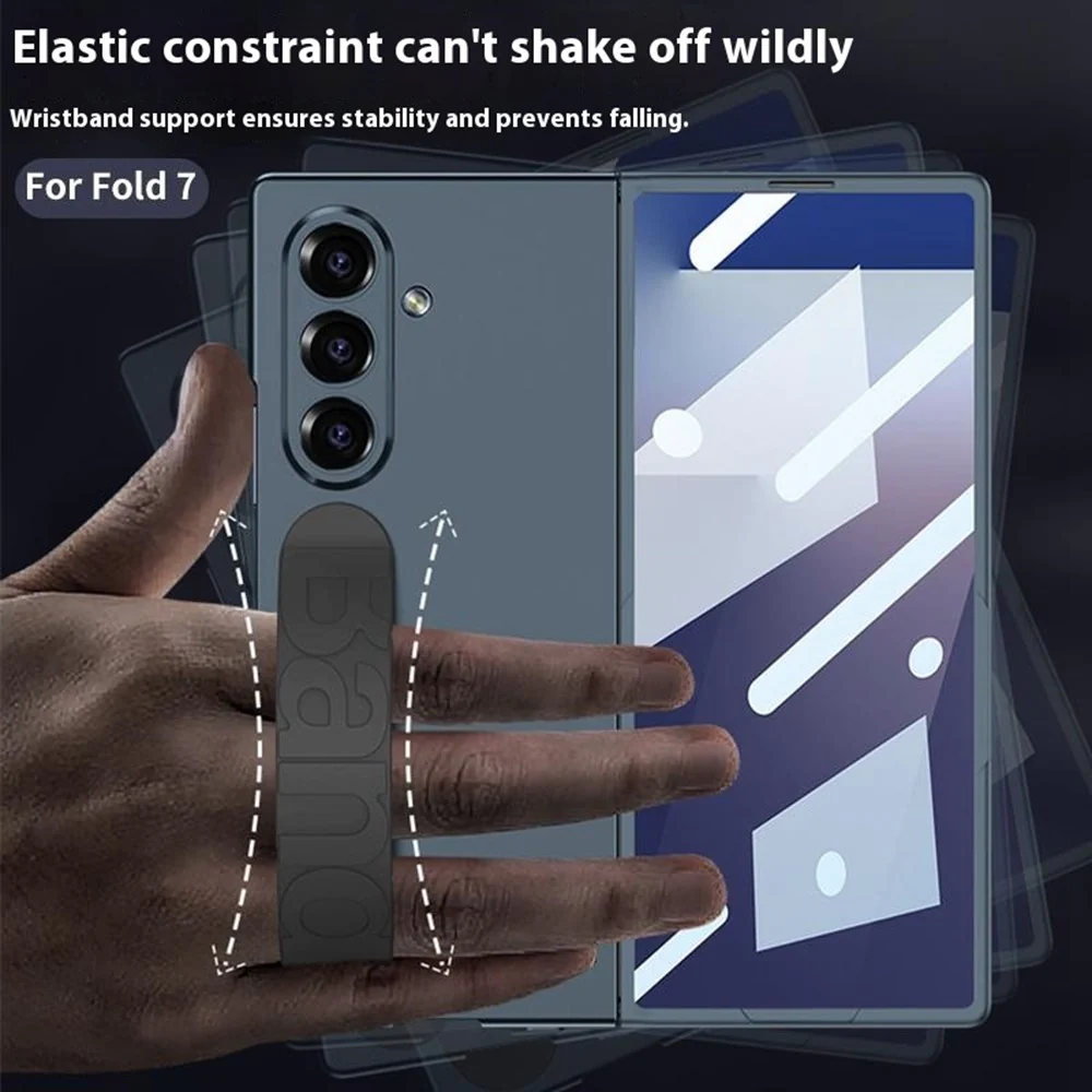 GKK For Samsung Galaxy Z Fold7 5G Case with Silicone Wristband PC + Tempered Glass Phone Back Cover - Grey - Image 4