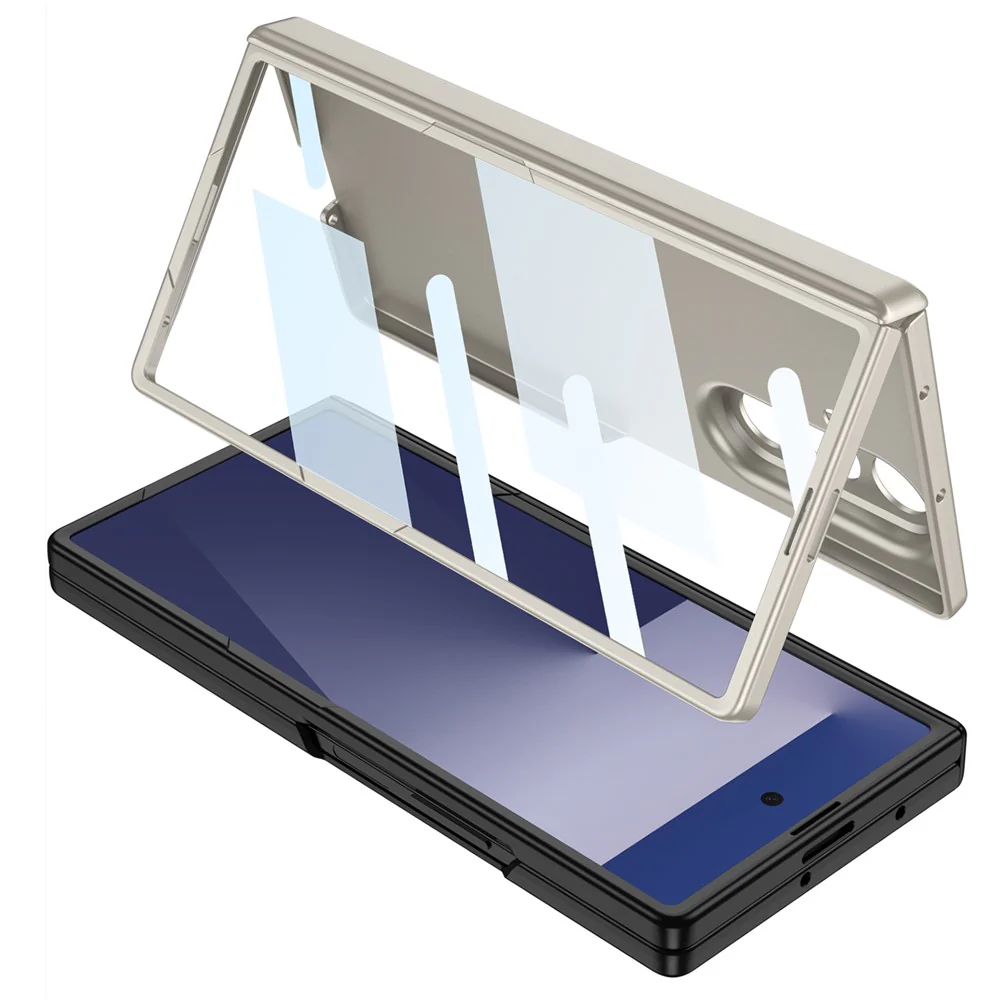 GKK For Samsung Galaxy Z Fold7 5G Case with Strap / Hinge Protection PC + Tempered Glass Phone Cover - Titanium Grey - Image 4