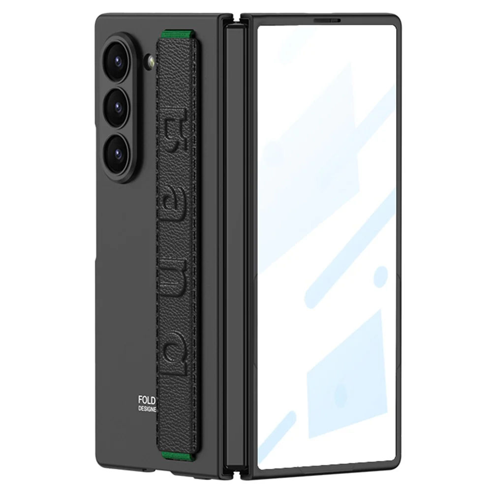 GKK For Samsung Galaxy Z Fold7 5G Case Wristband Foldable PC Phone Cover with Front Screen Protector - Black