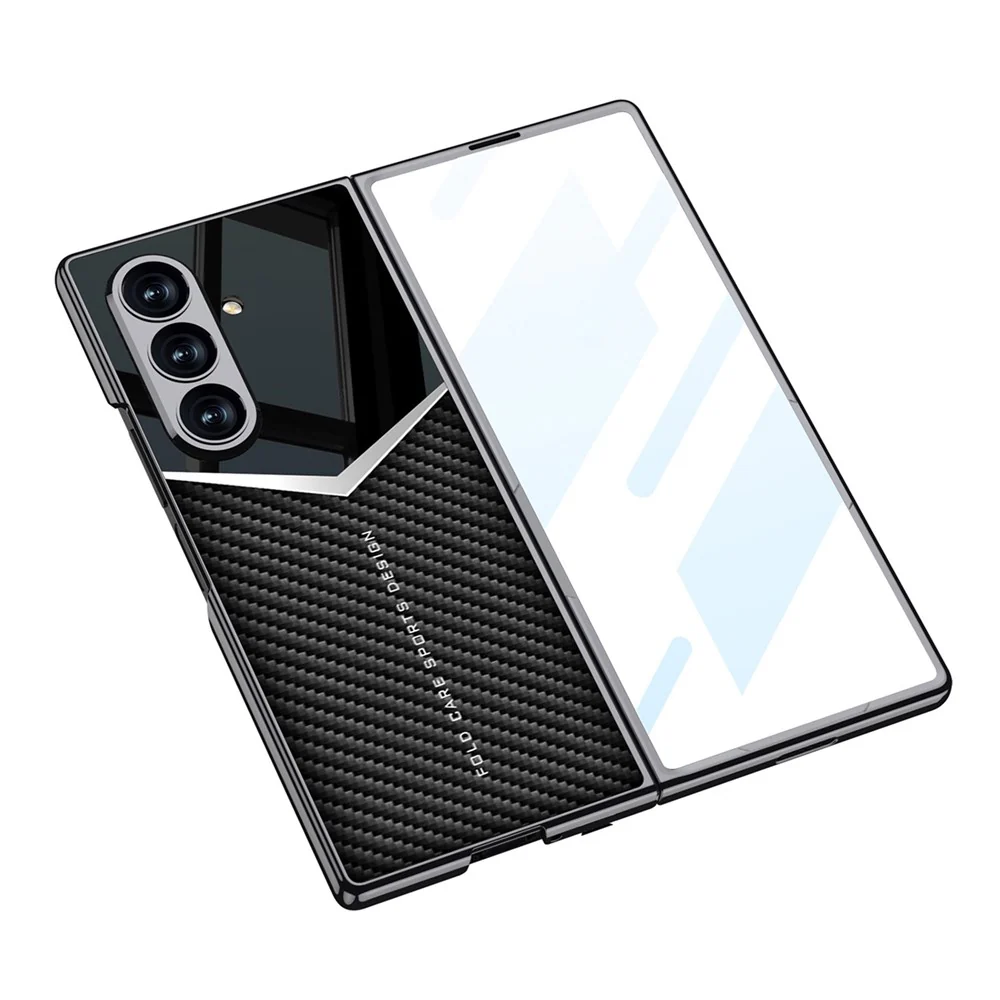 GKK For Samsung Galaxy Z Fold7 5G Cases Electroplating PU + PC + TPU Phone Cover - Carbon Fiber Texture - Image 4