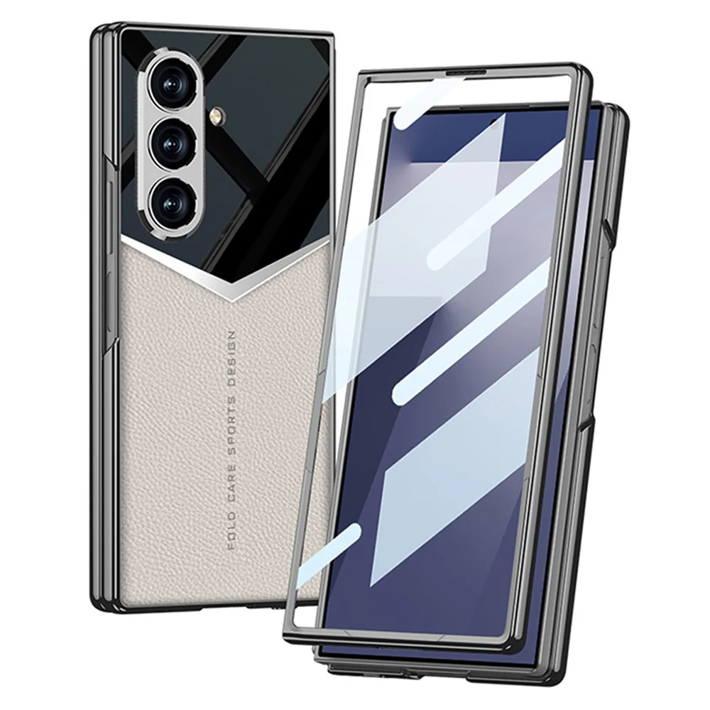 GKK For Samsung Galaxy Z Fold7 5G Cases Electroplating PU + PC + TPU Phone Cover with Front Film - Carbon Fiber Texture - Image 2
