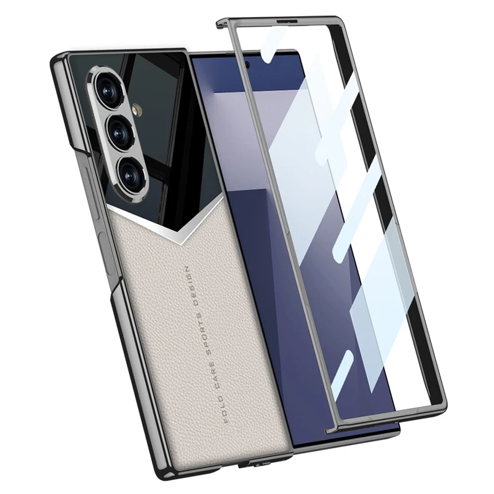 GKK For Samsung Galaxy Z Fold7 5G Cases Electroplating PU + PC + TPU Phone Cover with Front Film - Titanium Grey - Image 3
