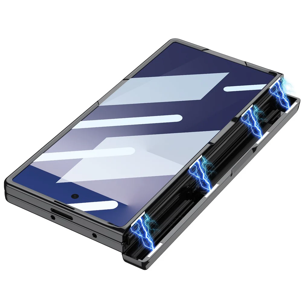 GKK For Samsung Galaxy Z Fold7 5G Crystal Clear Case Magnetic Hinge Protection PC Tempered Glass Kickstand Phone Cover - Black - Image 6