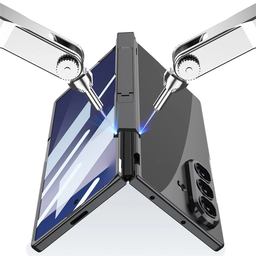 GKK For Samsung Galaxy Z Fold7 5G Crystal Clear Case Magnetic Hinge Protection PC Tempered Glass Kickstand Phone Cover - Black - Image 7