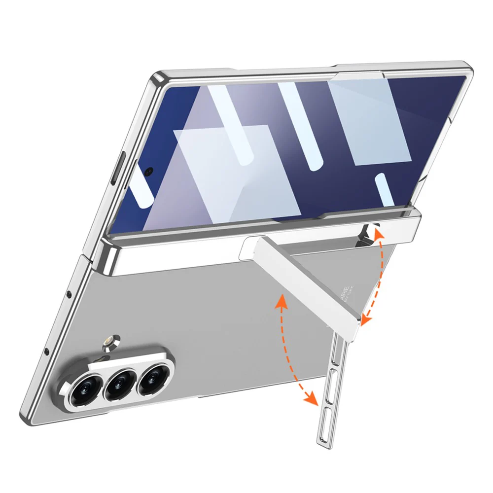 GKK For Samsung Galaxy Z Fold7 5G Crystal Clear Case Magnetic Hinge Protection PC Tempered Glass Kickstand Phone Cover - Silver - Image 2