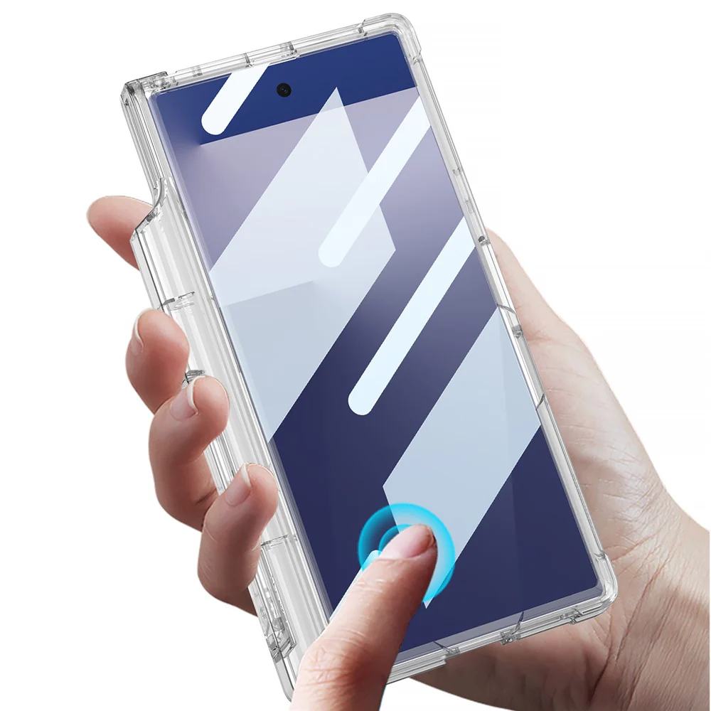 GKK For Samsung Galaxy Z Fold7 5G Kickstand Case Airbag Hinge Protection with Pen Holder Shockproof Phone Cover - Transparent Black - Image 3