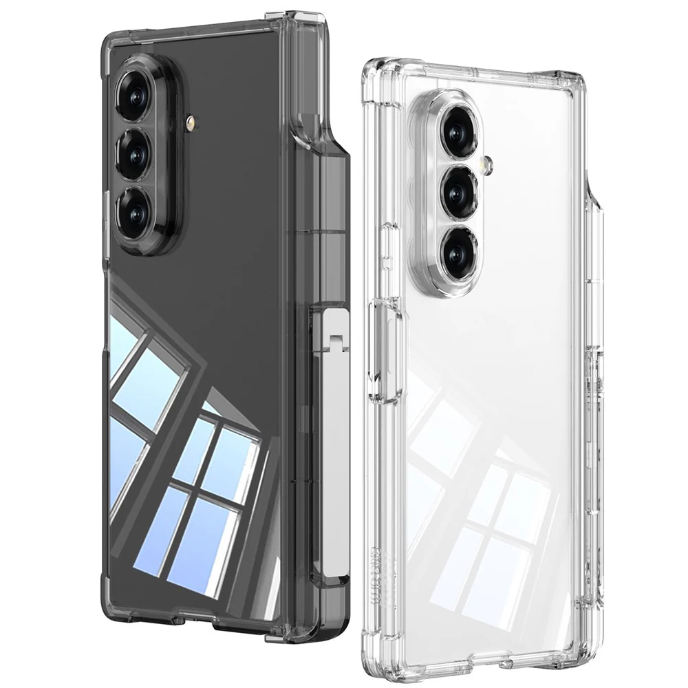 GKK For Samsung Galaxy Z Fold7 5G Kickstand Case Airbag Hinge Protection with Pen Holder Shockproof Phone Cover - Transparent Black - Image 4