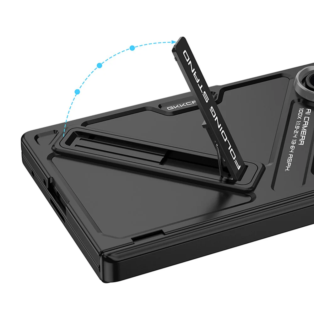 GKK For Samsung Galaxy Z Fold7 5G Kickstand Case Hinge Protection PC + Tempered Glass Phone Cover - Grey - Image 3