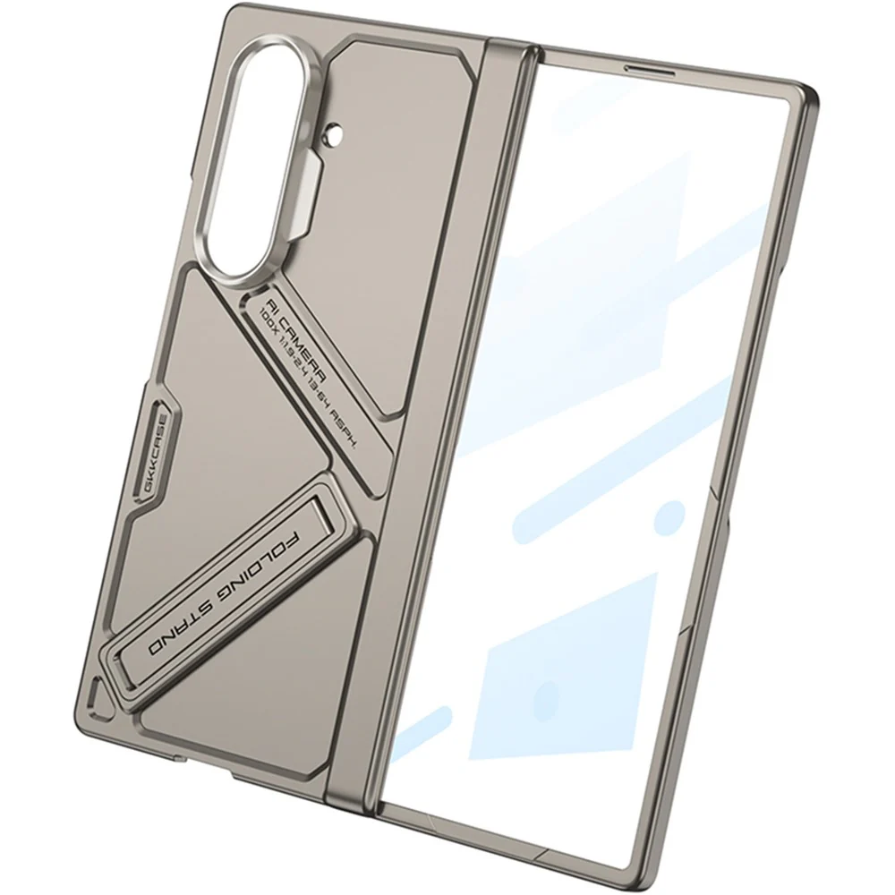 GKK For Samsung Galaxy Z Fold7 5G Kickstand Case Hinge Protection PC + Tempered Glass Phone Cover - Grey - Image 5