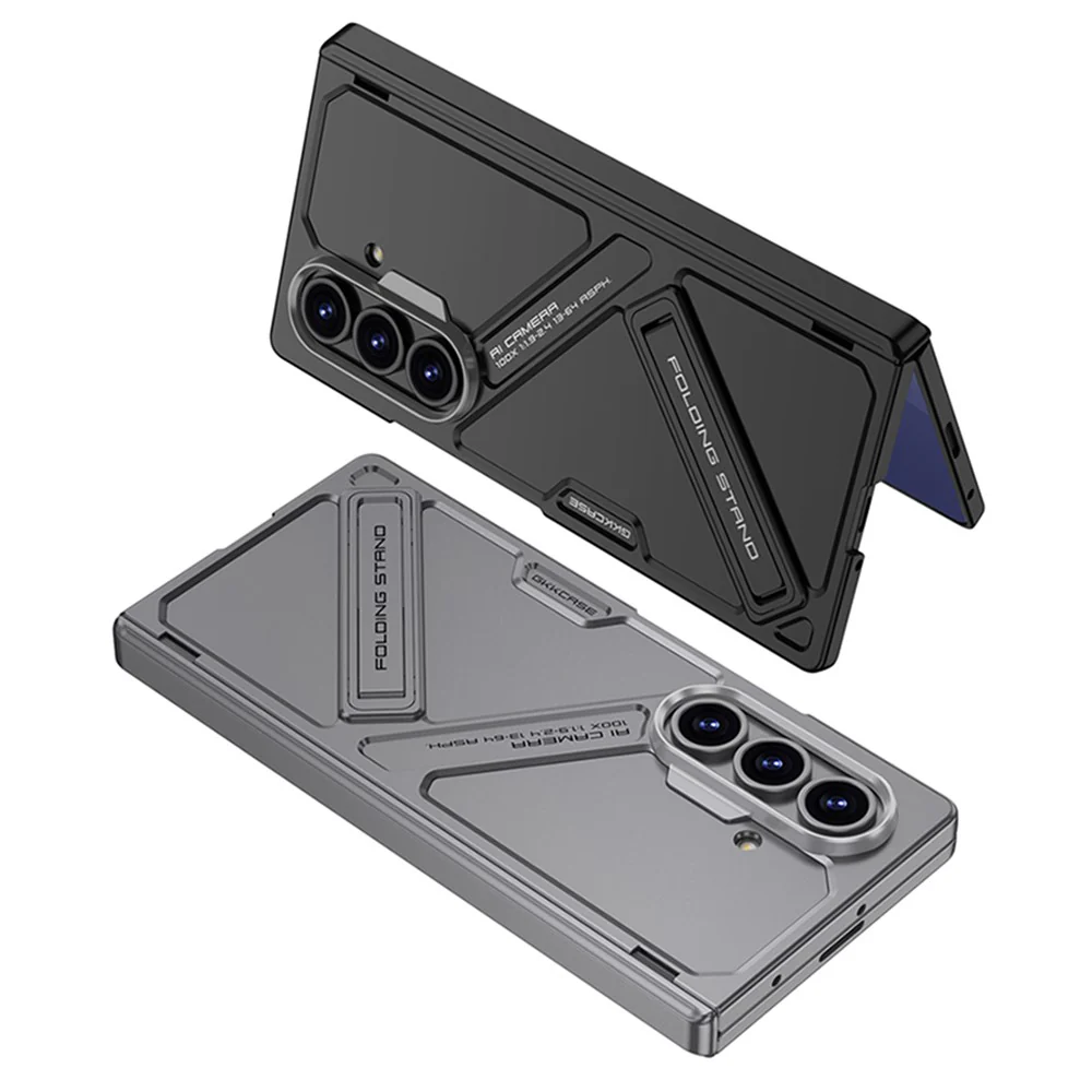 GKK For Samsung Galaxy Z Fold7 5G Kickstand Case Hinge Protection PC + Tempered Glass Phone Cover - Grey - Image 8