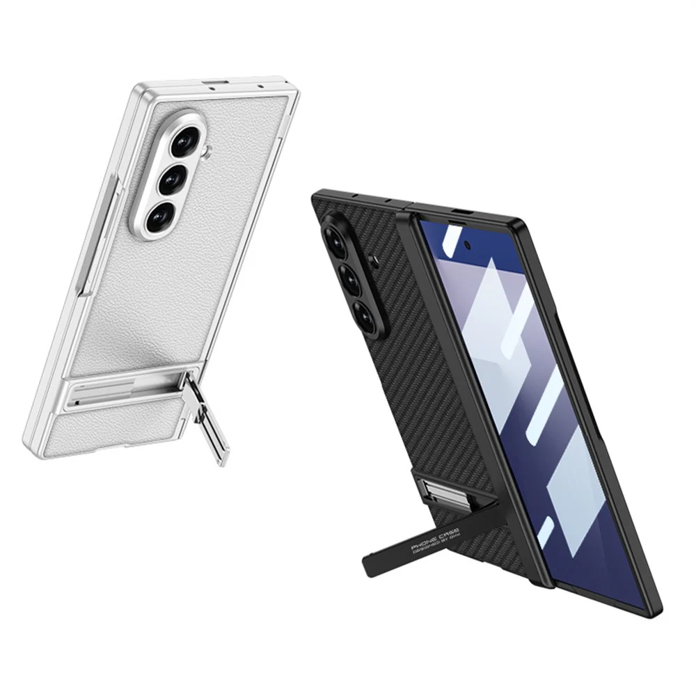 GKK For Samsung Galaxy Z Fold7 5G Kickstand Case Hinge Protection PU PC Tempered Glass Phone Cover - Black - Image 2