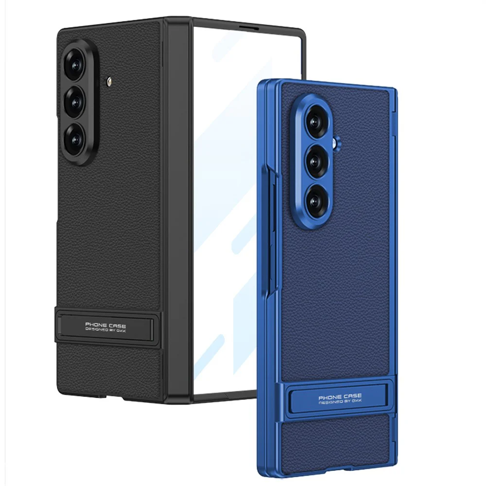 GKK For Samsung Galaxy Z Fold7 5G Kickstand Case Hinge Protection PU PC Tempered Glass Phone Cover - Carbon Fiber Texture - Image 3