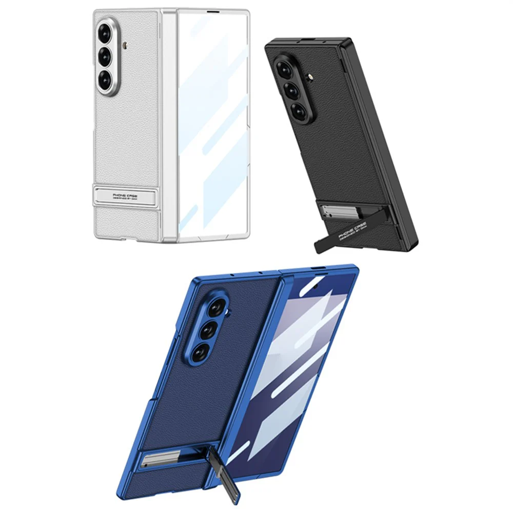 GKK For Samsung Galaxy Z Fold7 5G Kickstand Case Hinge Protection PU PC Tempered Glass Phone Cover - Carbon Fiber Texture - Image 8