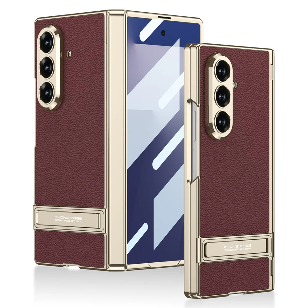 GKK For Samsung Galaxy Z Fold7 5G Kickstand Case Magnetic Hinge Protection PU + PC + Tempered Glass Phone Cover - Red