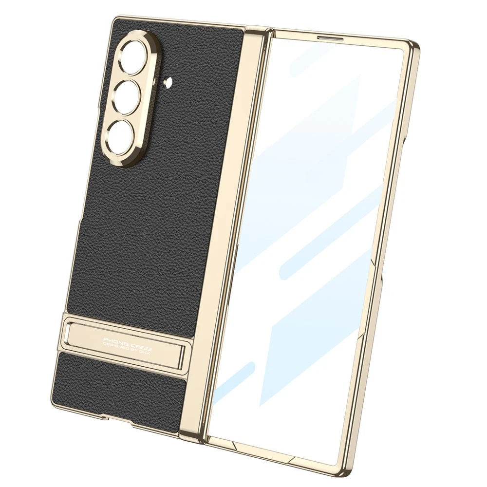 GKK For Samsung Galaxy Z Fold7 5G Kickstand Case Magnetic Hinge Protection PU + PC + Tempered Glass Phone Cover - Red - Image 3