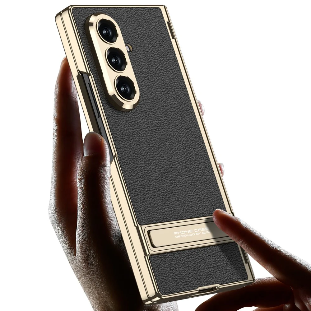 GKK For Samsung Galaxy Z Fold7 5G Kickstand Case Magnetic Hinge Protection PU + PC + Tempered Glass Phone Cover - White - Image 2