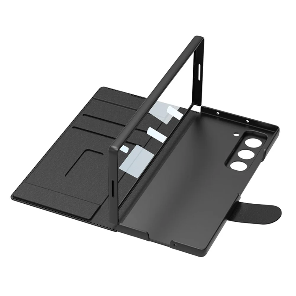 GKK For Samsung Galaxy Z Fold7 5G Kickstand Case Pencil Slot PC+PU Phone Cover with Screen Film - Titanium Grey - Image 3