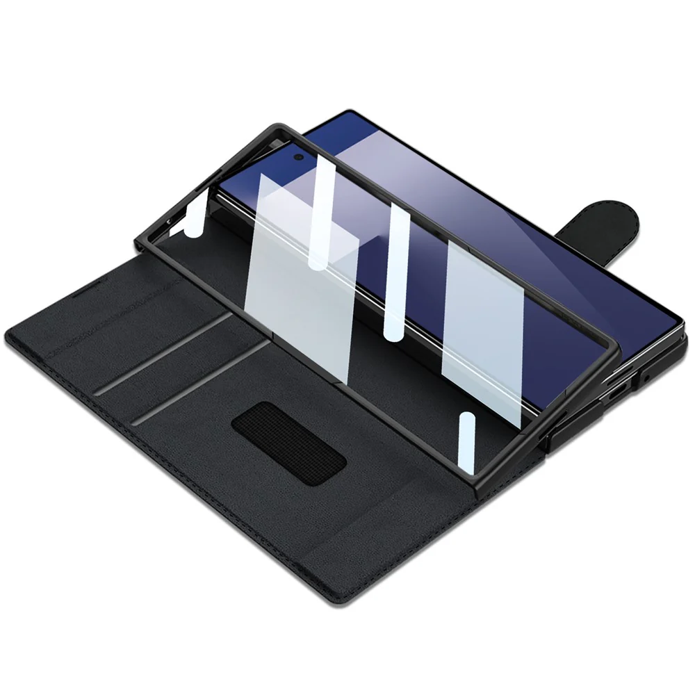GKK For Samsung Galaxy Z Fold7 5G Kickstand Case Pencil Slot PC+PU Phone Cover with Screen Film - Titanium Grey - Image 4