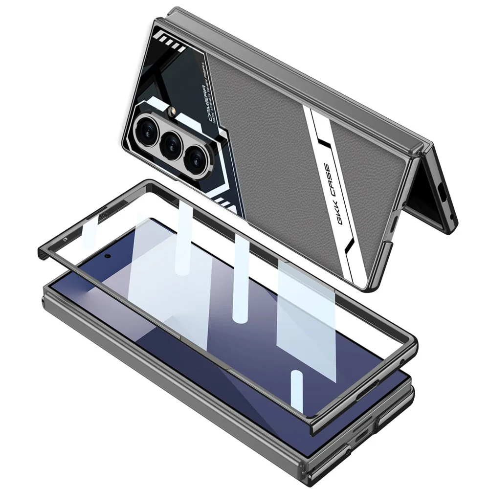 GKK For Samsung Galaxy Z Fold7 5G Magnetic Case Electroplating PC + Tempered Glass + PU Phone Cover - Grey - Image 6