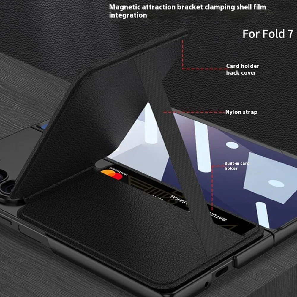 GKK For Samsung Galaxy Z Fold7 5G Magnetic Case PC + Tempered Glass Phone Cover with Card Holder Kickstand - Black - Image 3
