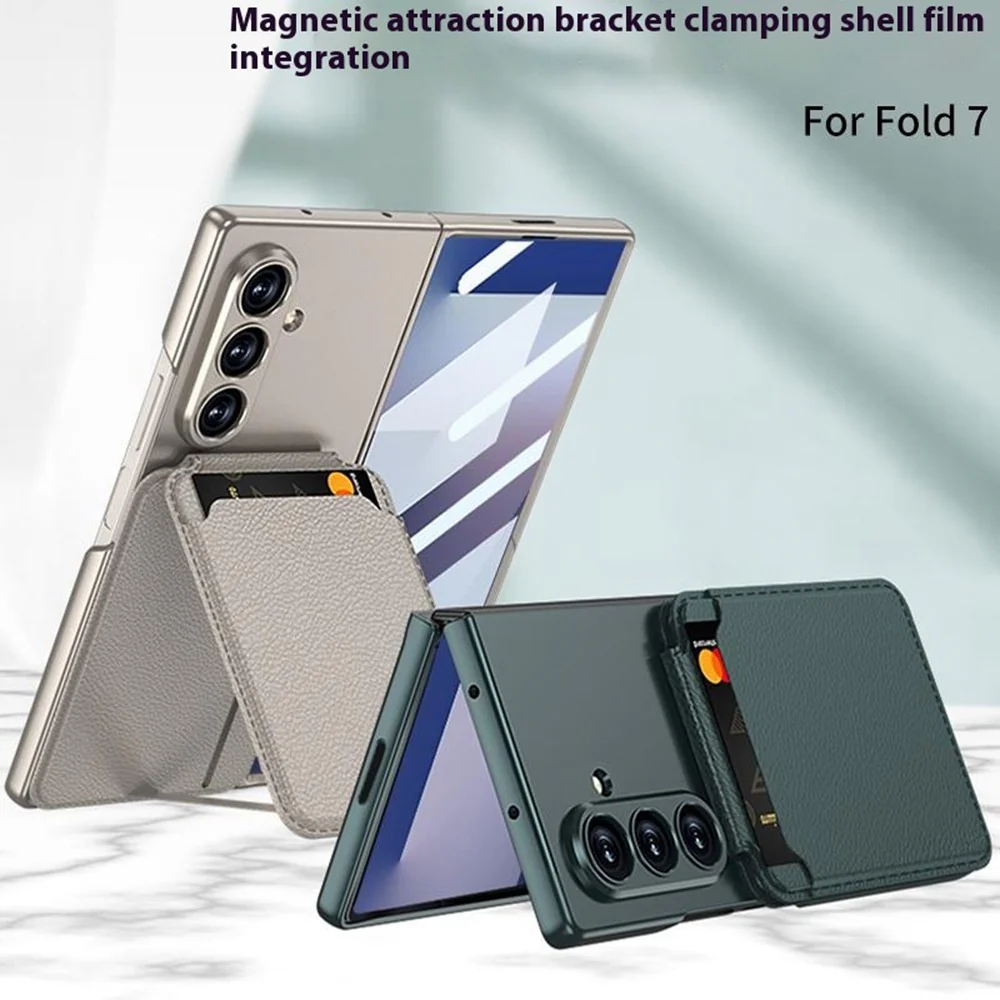 GKK For Samsung Galaxy Z Fold7 5G Magnetic Case PC + Tempered Glass Phone Cover with Card Holder Kickstand - Grey - Image 6