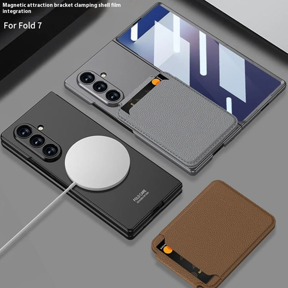 GKK For Samsung Galaxy Z Fold7 5G Magnetic Case PC + Tempered Glass Phone Cover with Card Holder Kickstand - Grey - Image 8
