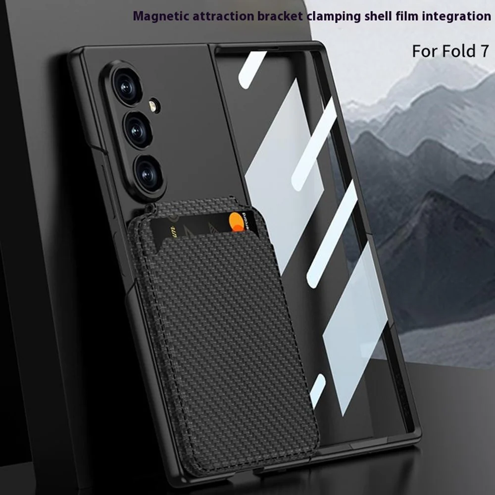 GKK For Samsung Galaxy Z Fold7 5G Magnetic Case PC + Tempered Glass Phone Cover with Card Holder Kickstand - Titanium Grey - Image 2