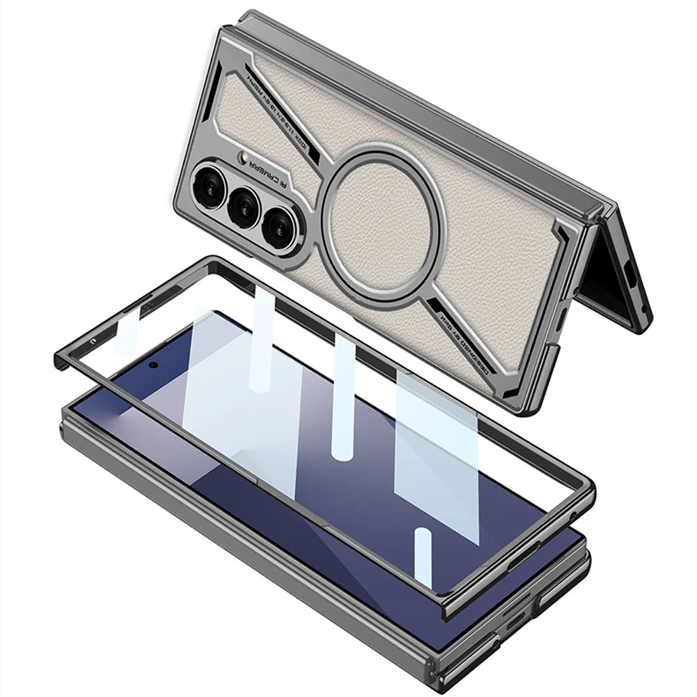 GKK For Samsung Galaxy Z Fold7 5G Magnetic Case PU Leather + PC Phone Cover with Front Screen Protector - Grey - Grey - Image 6