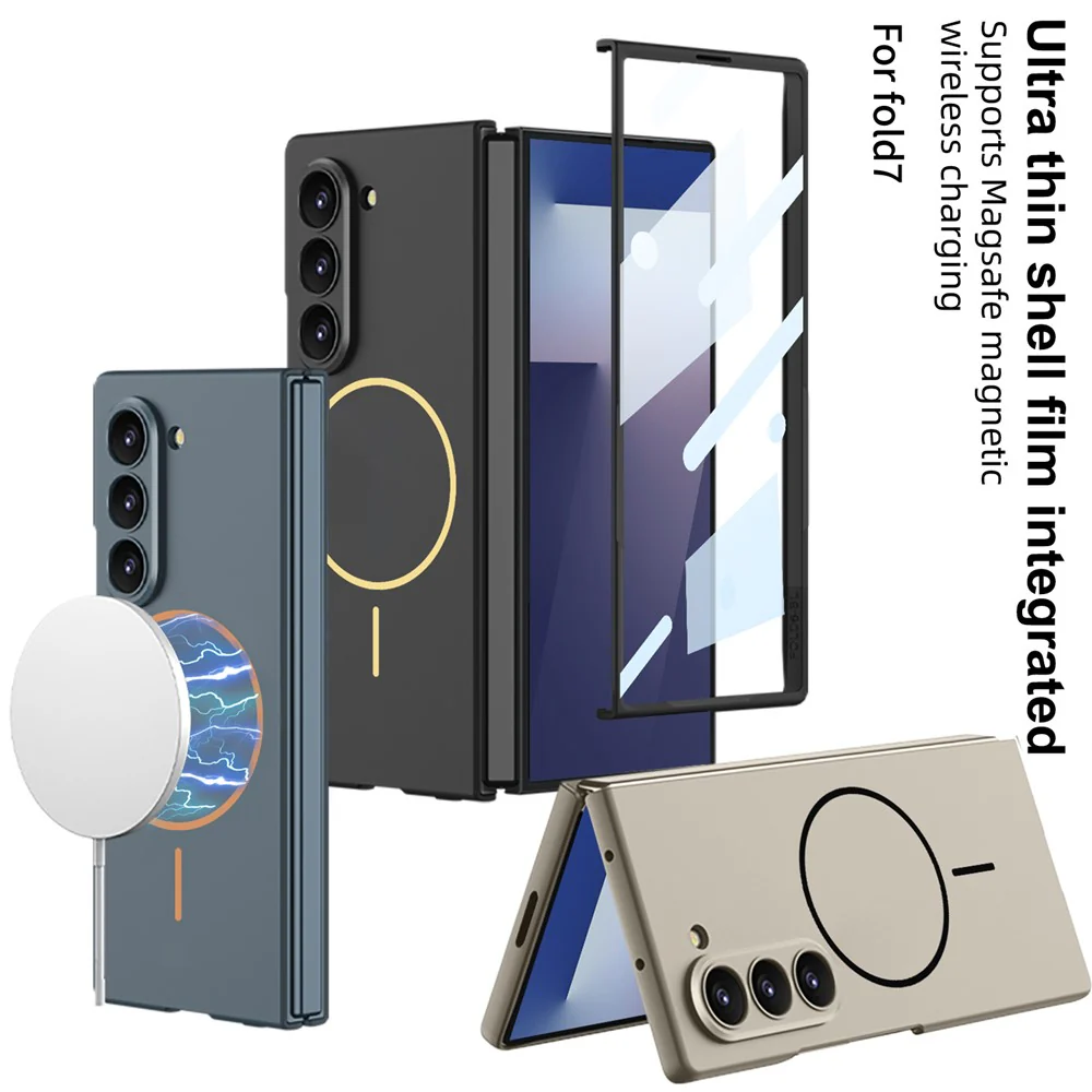 GKK For Samsung Galaxy Z Fold7 5G Magnetic Case Slim Hard PC + Tempered Glass Phone Cover with Screen Film - Titanium Grey - Image 4
