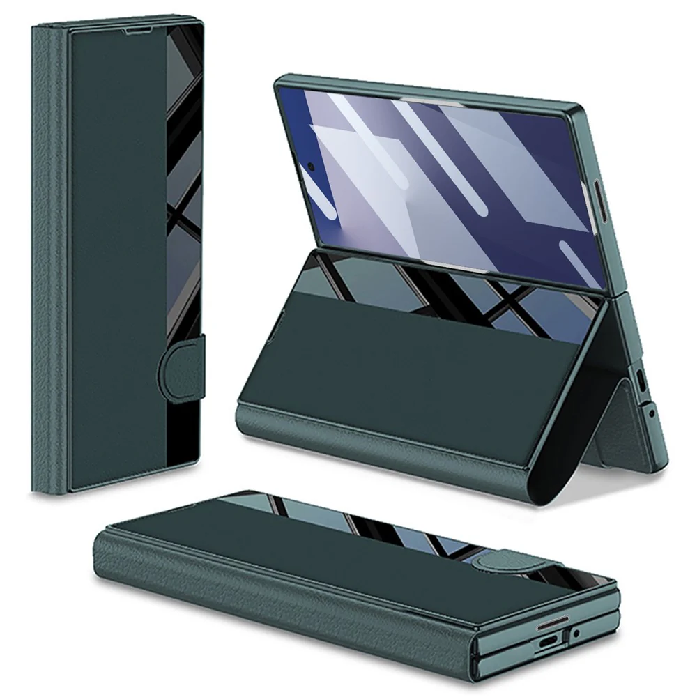 GKK For Samsung Galaxy Z Fold7 5G Stand Case PC + PU Leather Flip Phone Cover with Screen Film - Green