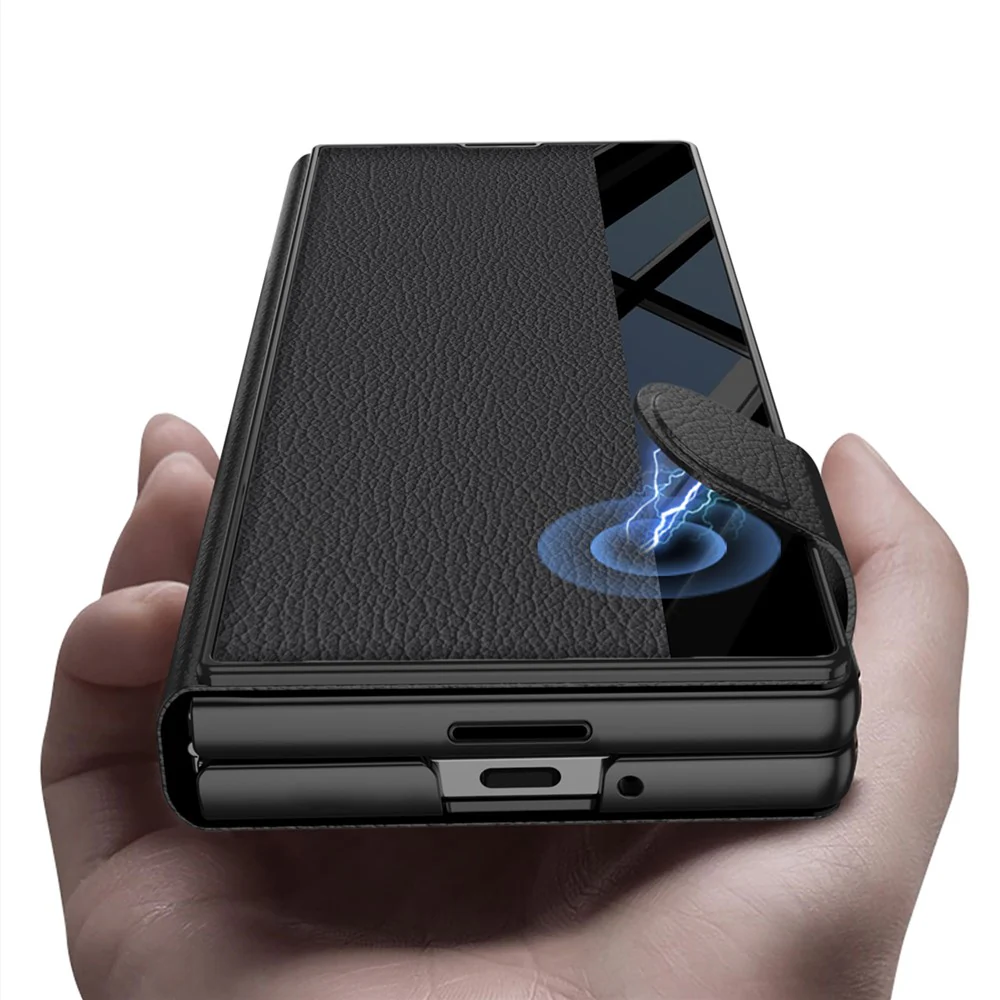 GKK For Samsung Galaxy Z Fold7 5G Stand Case PC + PU Leather Flip Phone Cover with Screen Film - Titanium Grey - Image 3