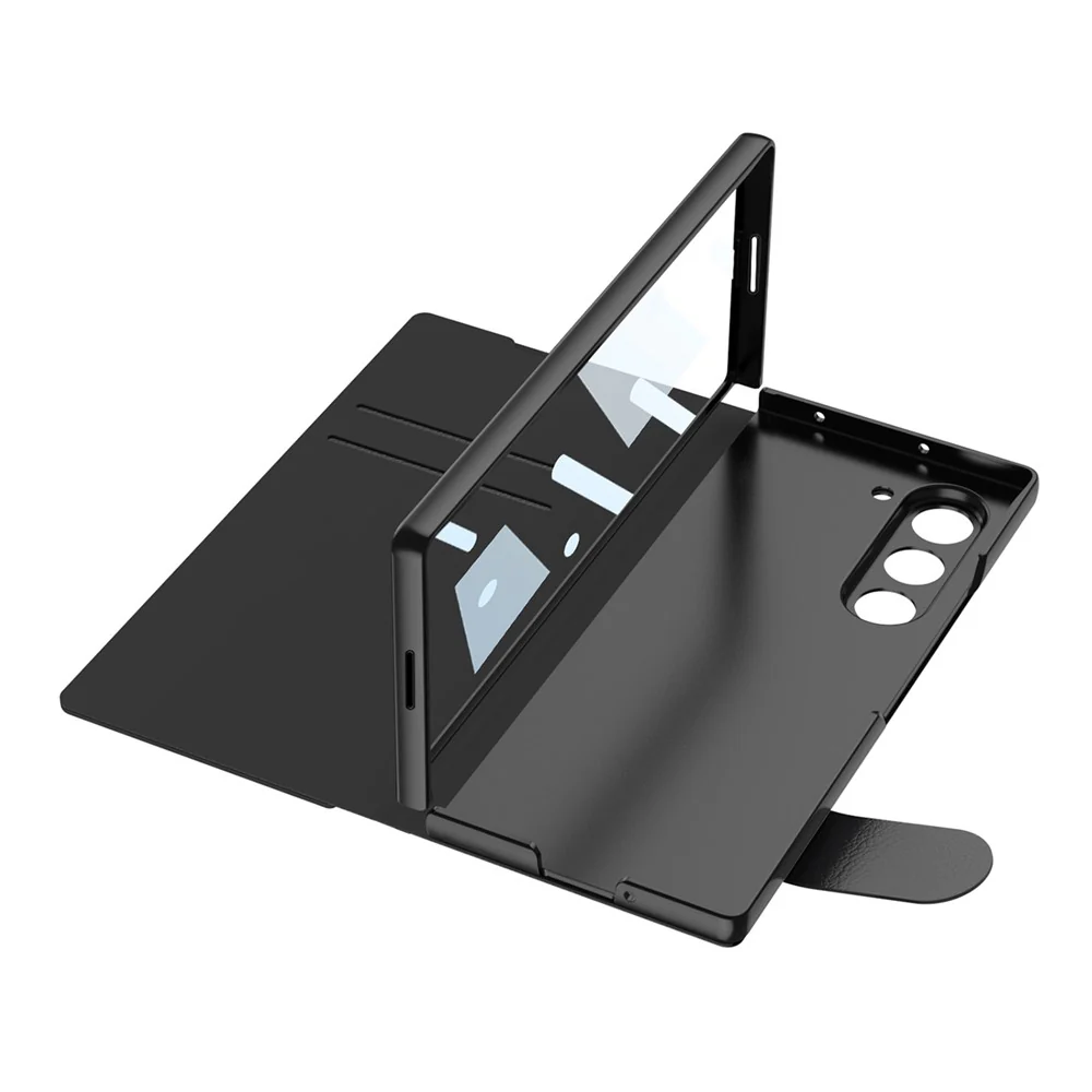 GKK For Samsung Galaxy Z Fold7 5G Stand Case Pen Slot PC + PU Leather Flip Phone Cover with Screen Film - Carbon Fiber Texture - Image 4