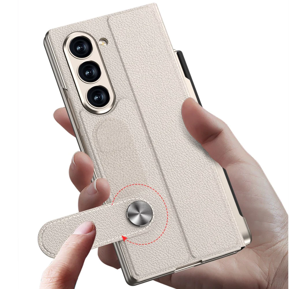 GKK For Samsung Galaxy Z Fold7 5G Stand Case Pen Slot PC + PU Leather Flip Phone Cover with Screen Film - Grey - Image 7
