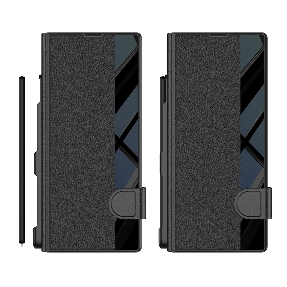 GKK For Samsung Galaxy Z Fold7 5G Stand Case Pen Slot PC + PU Leather Flip Phone Cover with Screen Film - Silver - Image 5