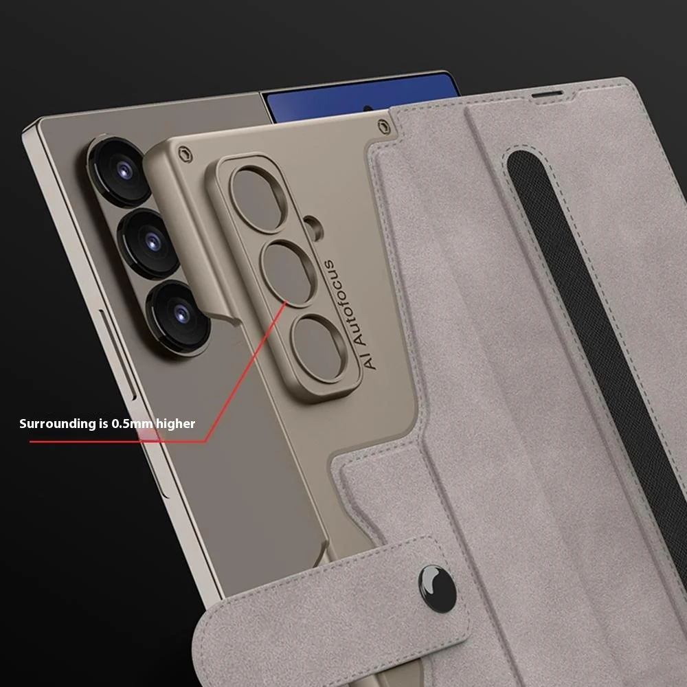 GKK For Samsung Galaxy Z Fold7 5G Stand Case with Card Holder PU PC Tempered Glass Phone Cover Magnetic Closure - Black / Litchi Texture - Image 6