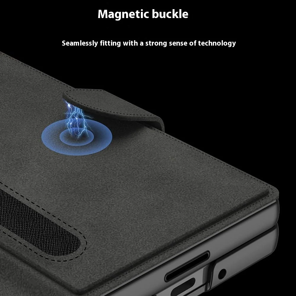 GKK For Samsung Galaxy Z Fold7 5G Stand Case with Card Holder PU PC Tempered Glass Phone Cover Magnetic Closure - Brown - Image 2