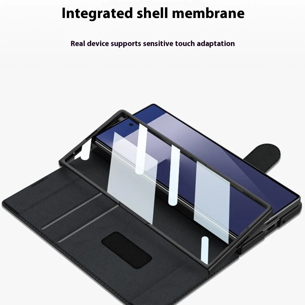 GKK For Samsung Galaxy Z Fold7 5G Stand Case with Card Holder PU PC Tempered Glass Phone Cover Magnetic Closure - Grey - Image 4