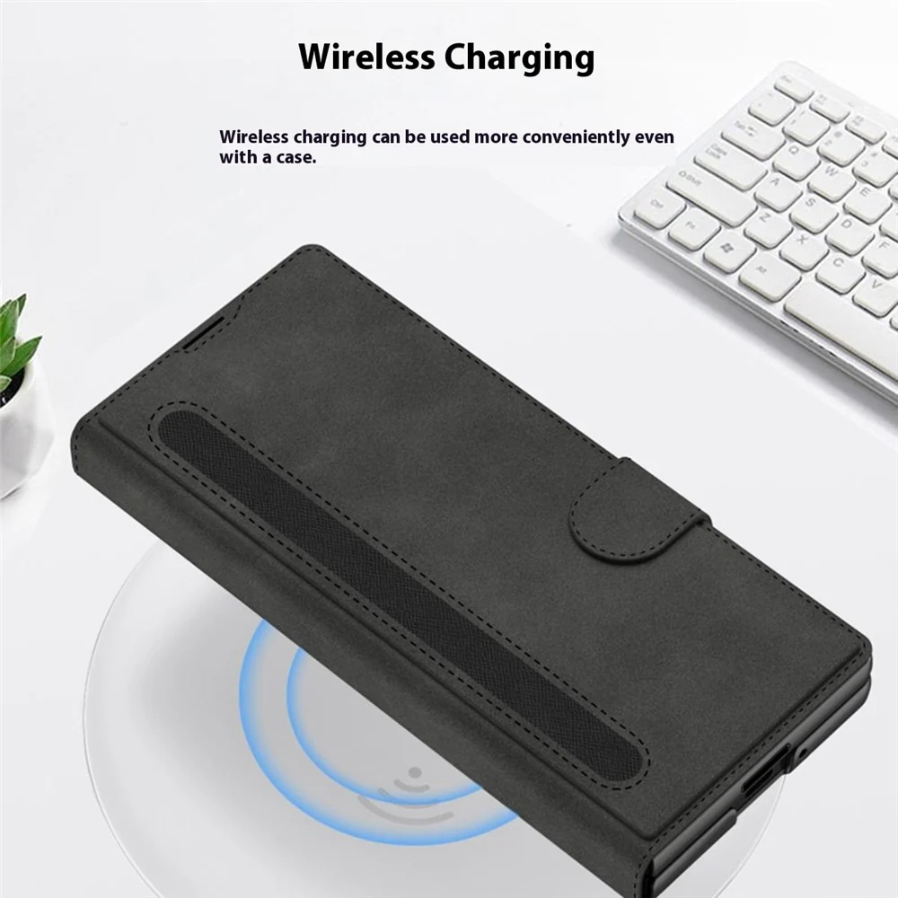 GKK For Samsung Galaxy Z Fold7 5G Stand Case with Card Holder PU PC Tempered Glass Phone Cover Magnetic Closure - Grey - Image 8
