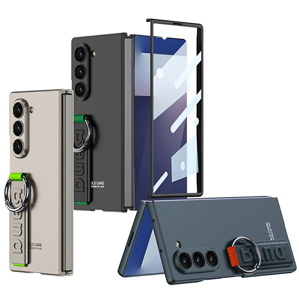 GKK For Samsung Galaxy Z Fold7 5G Wristband Phone Case Folding Cover with HD Screen Protector - Carbon Fiber Texture - Image 2