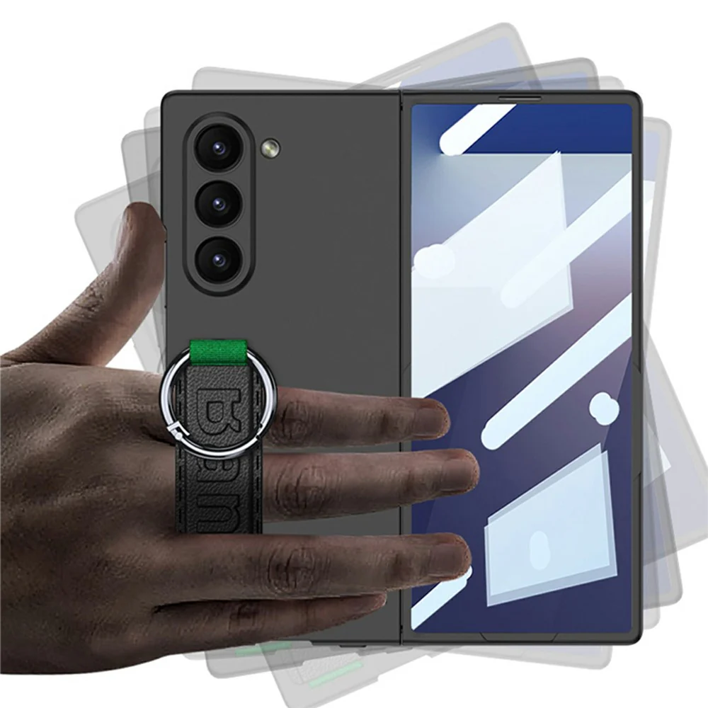 GKK For Samsung Galaxy Z Fold7 5G Wristband Phone Case Folding Cover with HD Screen Protector - Carbon Fiber Texture - Image 3
