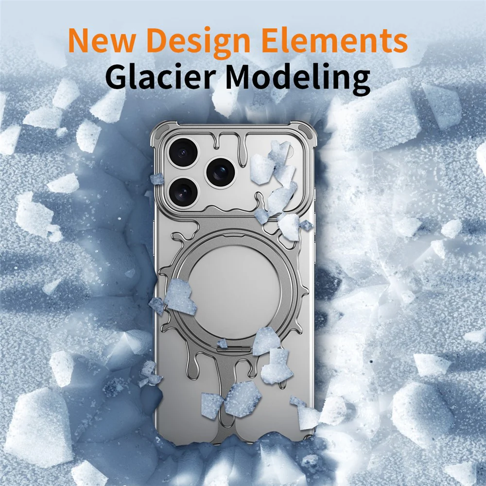 Glacier Series for iPhone 17 Pro Max Bumper Case Rotating Kickstand Metal Phone Cover Compatible with MagSafe - Silver - Image 4