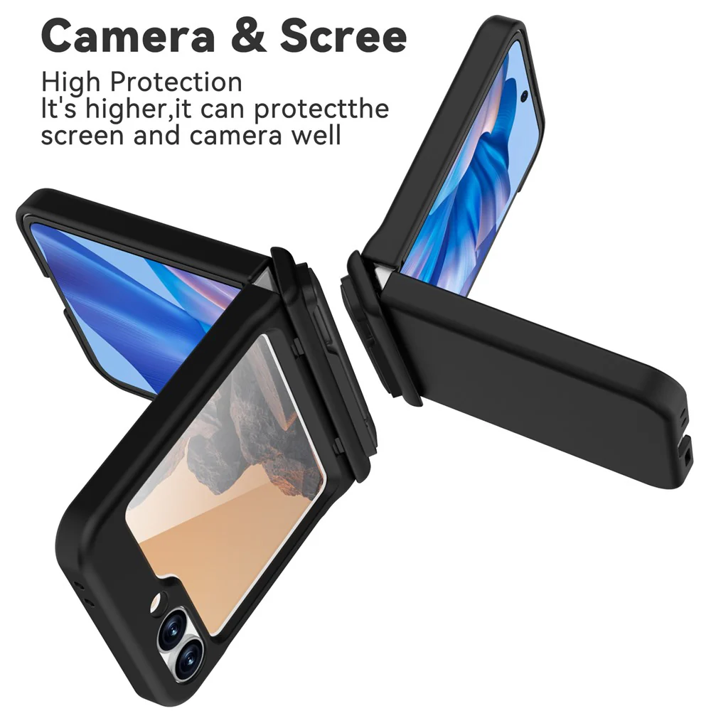 GW18 For Samsung Galaxy Z Flip7 FE 5G / Flip6 5G Case Rubberized Hard PC Kickstand Phone Cover - Black - Image 3